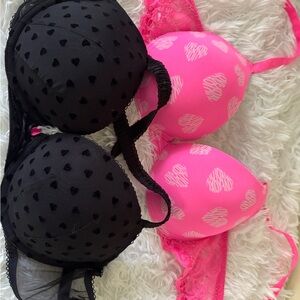Black and Pink Heart Pattern Bras